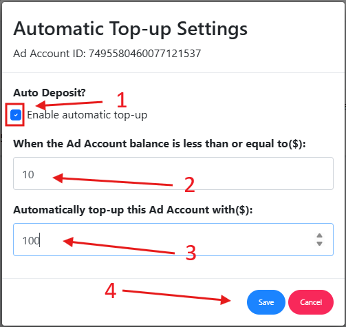Tikasol Auto Top-Up Configuration - Configure automatic top-up, set up auto recharge, Tikasol account auto top-up settings, balance automation