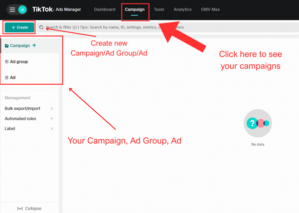 Tikasol TikTok Campaign Management - Manage TikTok ad campaigns, TikTok advertising campaign dashboard, TikTok agency campaign management