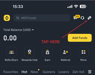 Tikasol Binance App Homepage - Binance application home screen, cryptocurrency trading dashboard, manage digital assets, Binance app features